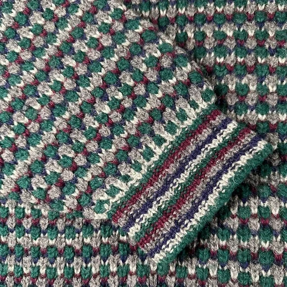Vtg Eddie Bauer Mens XL 100% Wool Chunk Knit Sweater Green Burgundy Crew Neck - Picture 3 of 14